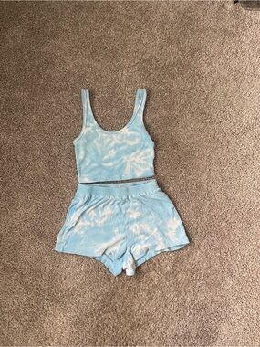 Women’s Light Blue Tie-Dye Tank & Short Lounge Set